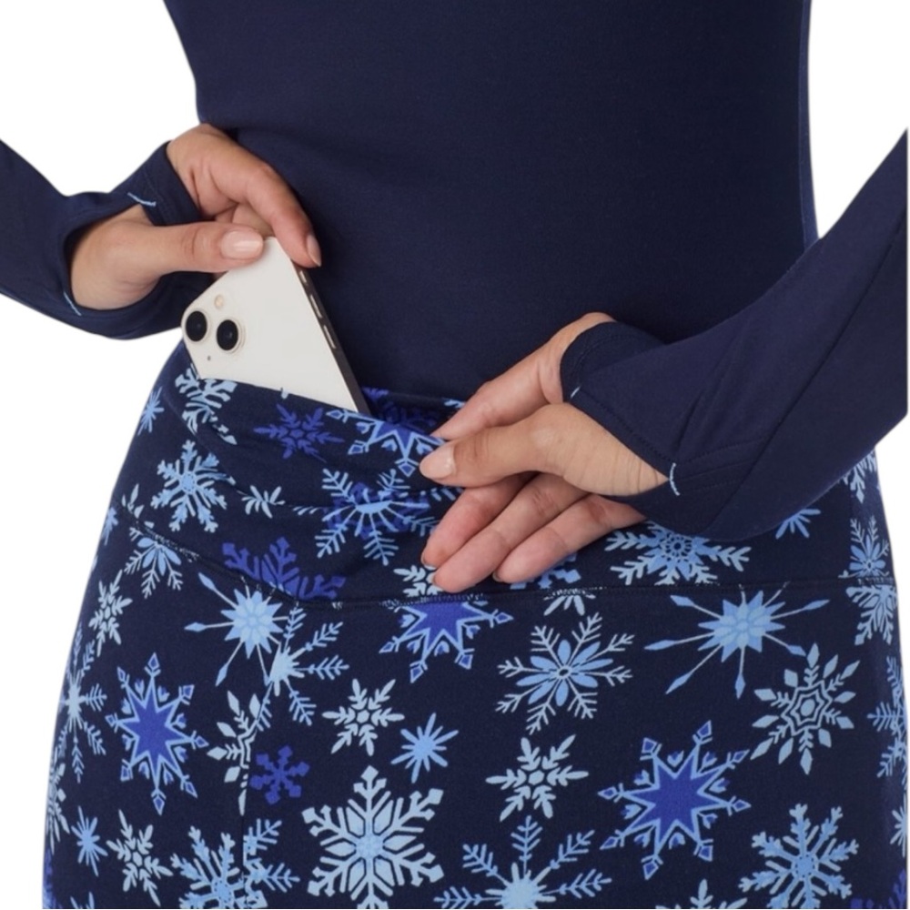 CUDDL DUDS Navy Long Sleeve Top with Blue Snowflake Leggings Base Layer Size XL - Picture 5 of 11